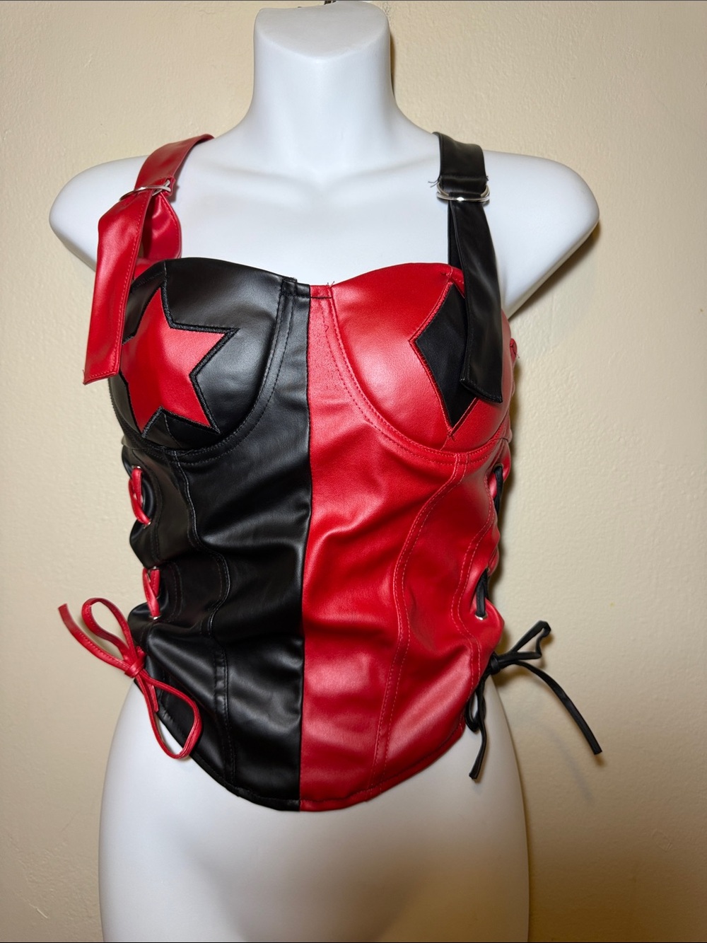 Batman Black & Red Faux Leather Star Corset Bustier